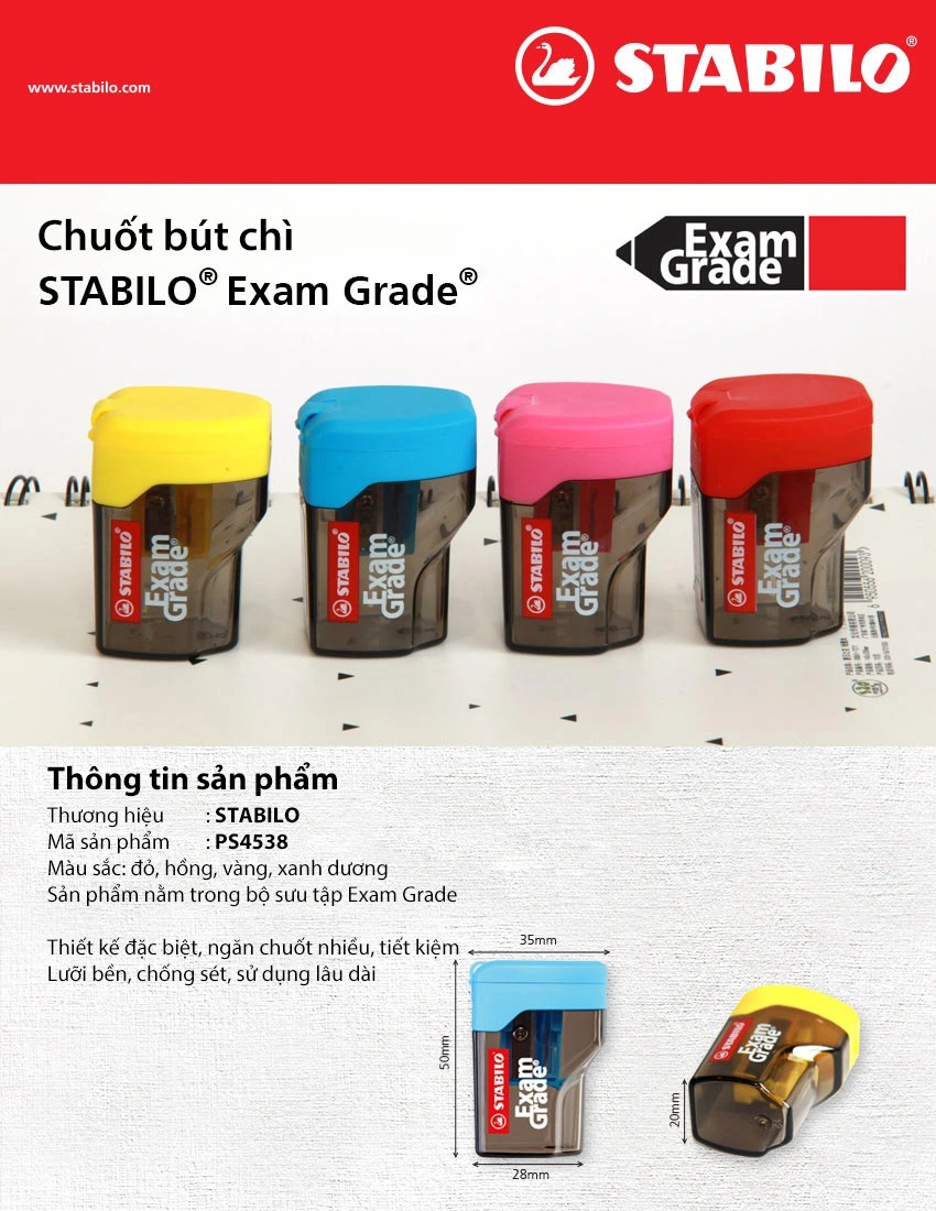 Chuốt bút chì STABILO Exam Grade 4538 ( 4 màu)