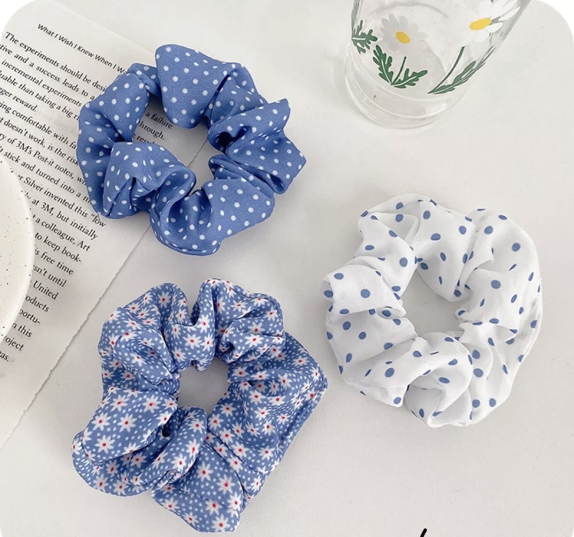 Combo 2 Cột tóc vải scrunchies họa tiết xanh mint