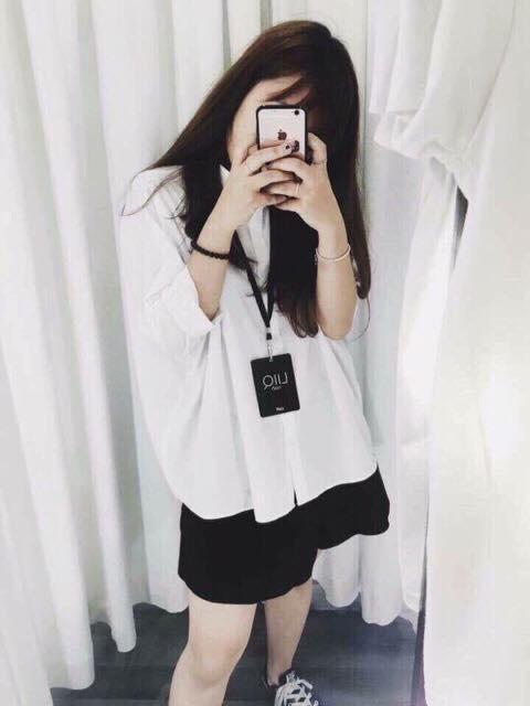 Áo sơ mi trắng trơn basic oversize nam nữ học sinh