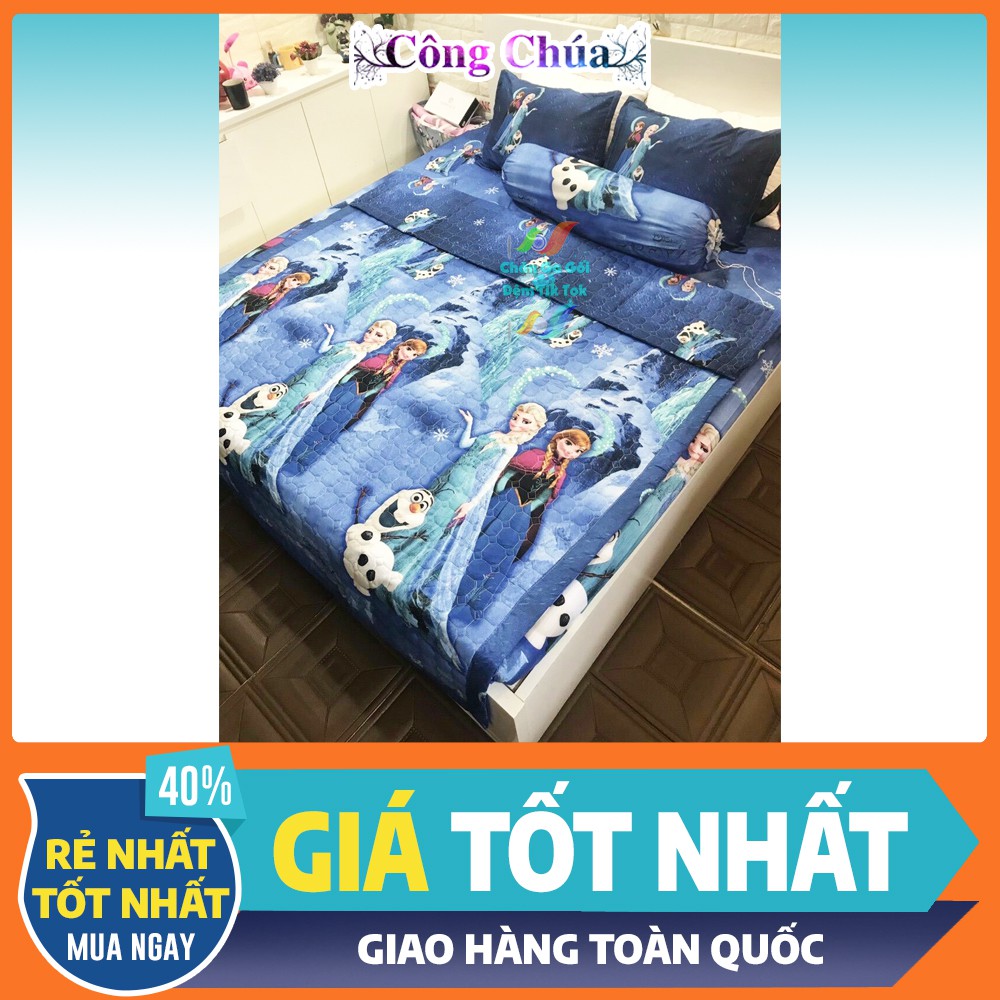 Bộ Công Chúa Elsa 5 món Chăn Grap vỏ Gối cotton poly cao cấp - Đủ Size