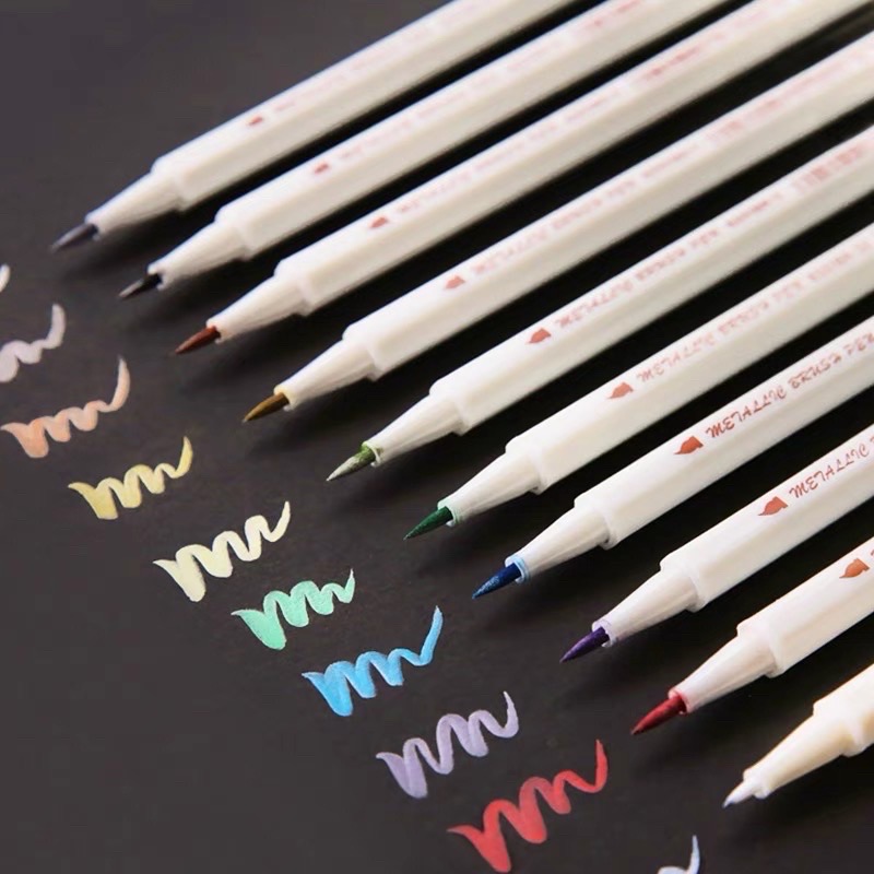 [DA ĐEN] Bộ 10 Bút Brush Metallic STA Calligraphy