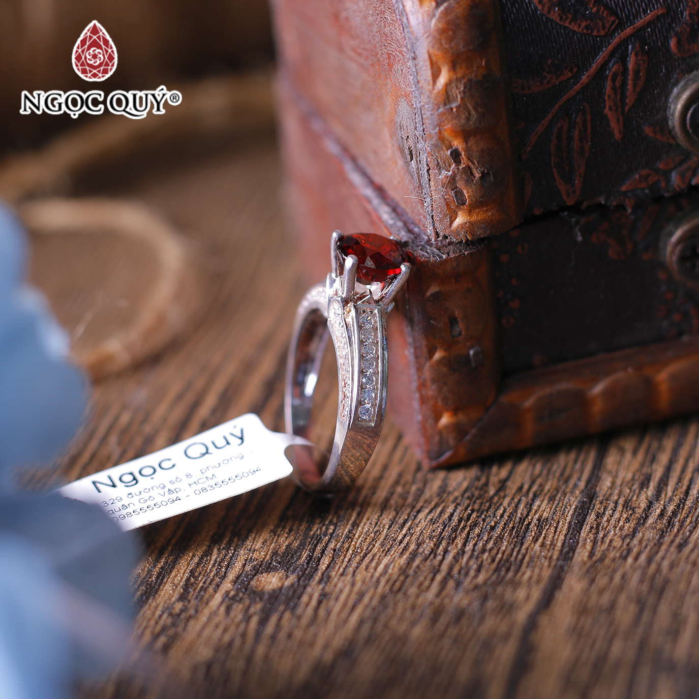 Nhẫn bạc nữ đá garnet ngọc hồng lựu đường kính 18 mm mệnh hỏa thổ - Ngọc Quý Gemstones