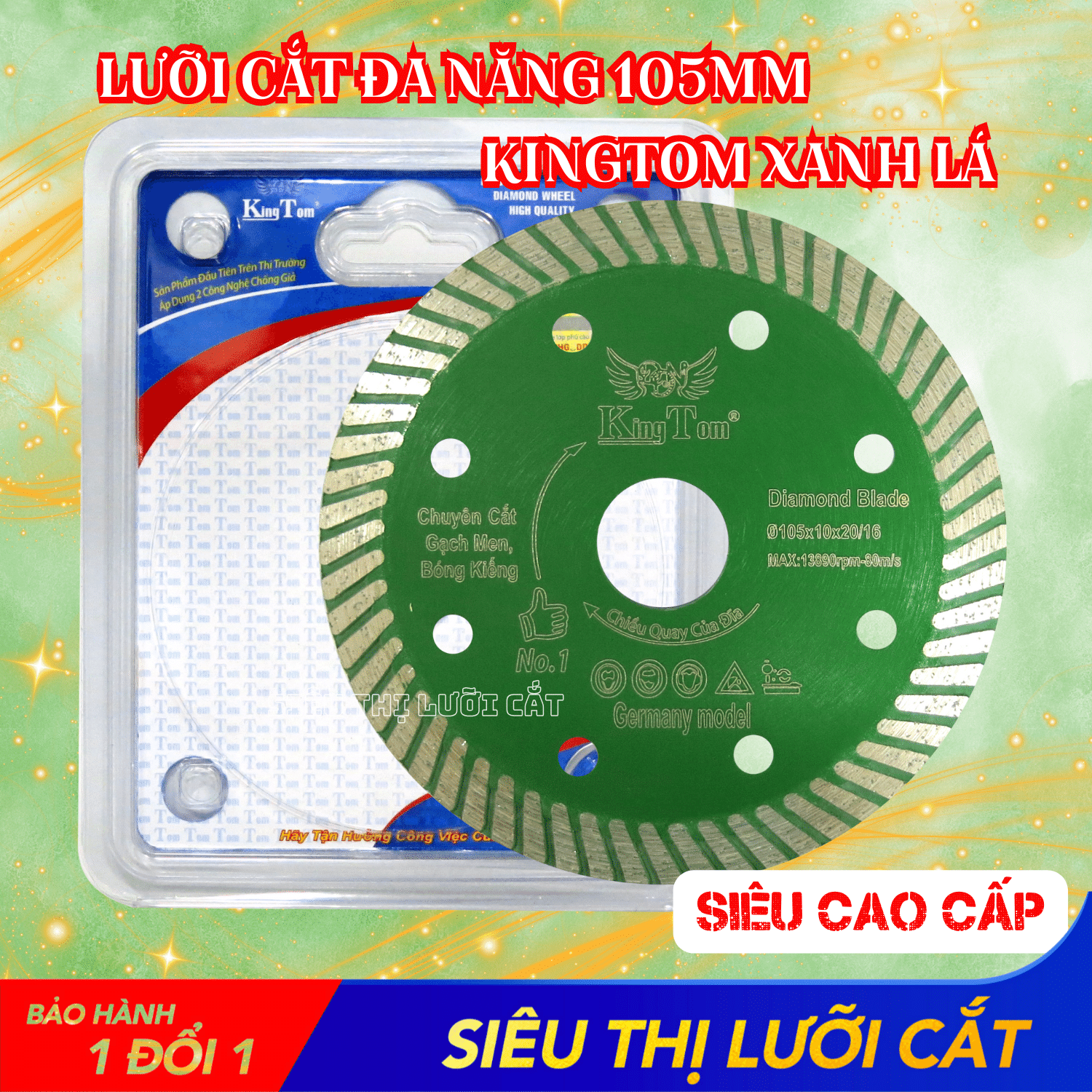 Lưỡi Cắt Đa Năng Siêu Cao Cấp KingTom 105mm (Xanh Lá) - Chuyên Gạch Men, Bóng Kiếng, Đường Cắt Cực Kì Mịn