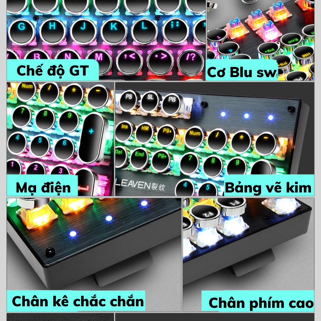 [FREESHIP MAX] Bàn phím cơ gaming LEAVEN K660 Led RGB 104 phím nút tròn blue swith chơi game dùng văn phòng siêu đẹp bảo hành 12 tháng-Toàn Lộc Computer