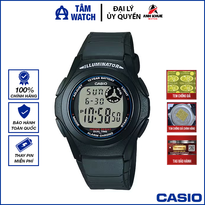 Đồng hồ nam dây nhựa casio standard chính hãng anh khuê f-200w-1adf