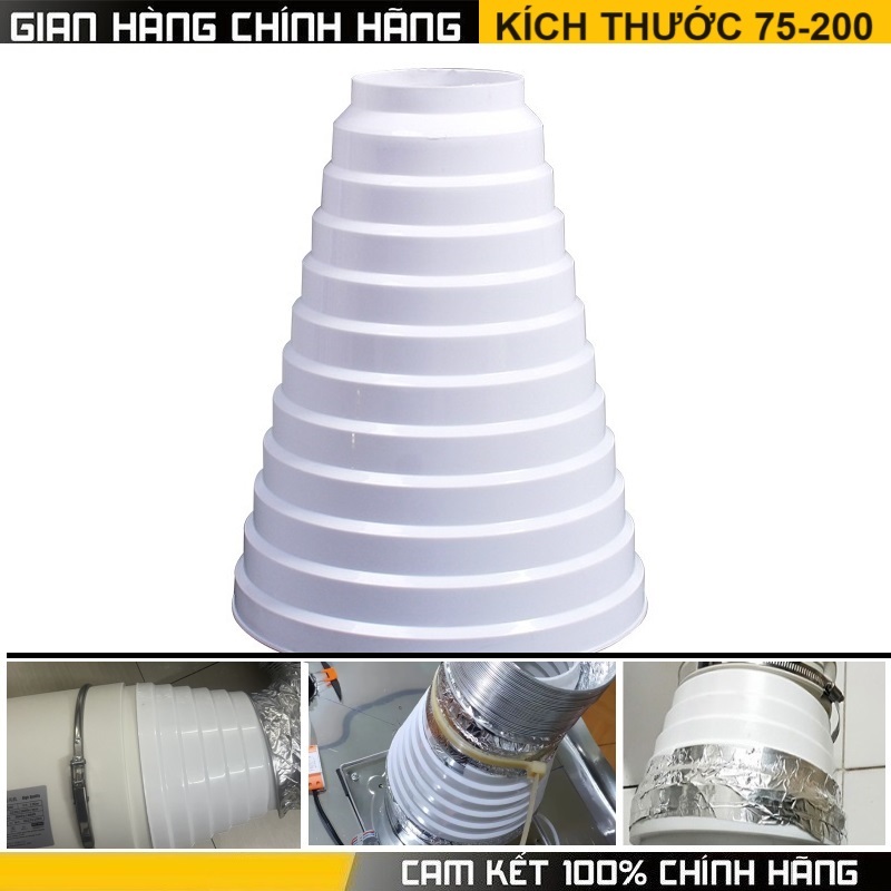 Côn thu,phễu thu ống quạt thông gió hút mùi kích thước 80-200mm