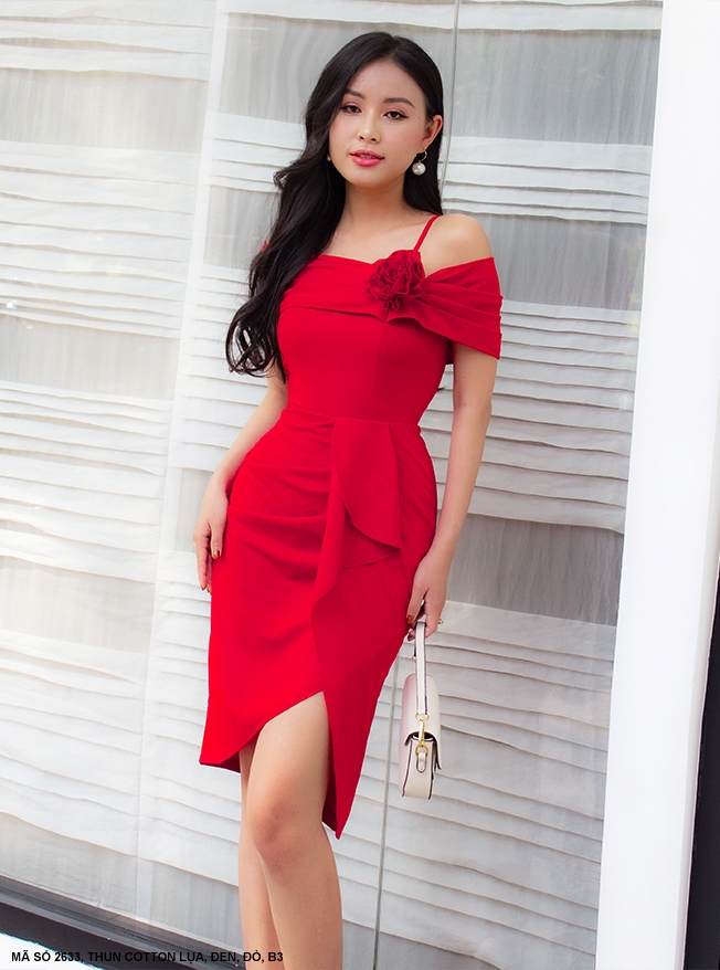 MYDU SHOP | MS 2633 – Đầm Trễ Vai Xếp Ly Dấu Bụng Thanh Lịch, Tôn Dáng