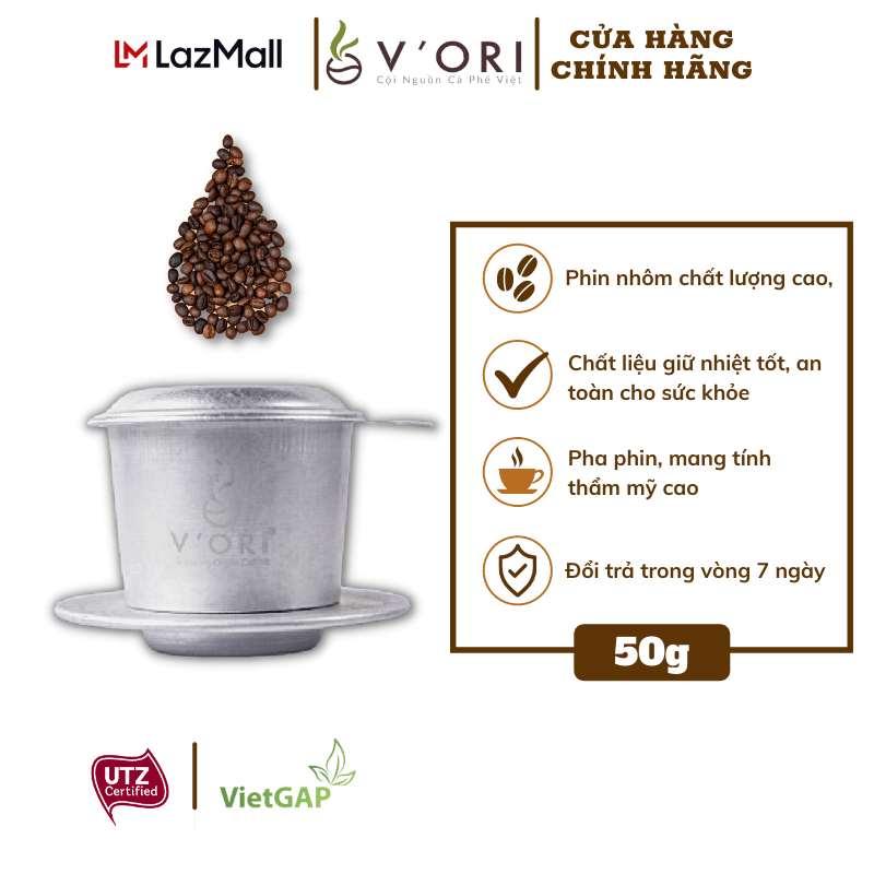 Phin Pha Cà Phê V'Ori Cao Cấp màu bạc giữ nhiệt tốt