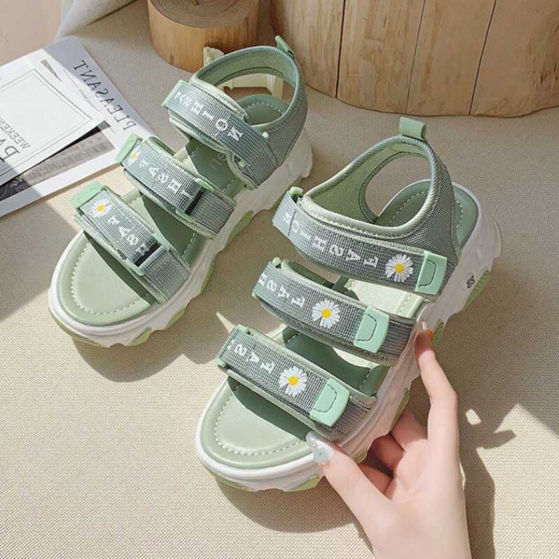 Giày Sandal Nữ/ Dép Quai Hậu Quai Ngang In Chữ Đế Cao Su 3cm cực xinh giá rẻ