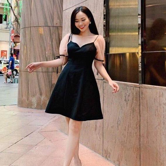 Đầm xòe tay lưới cúp ngực