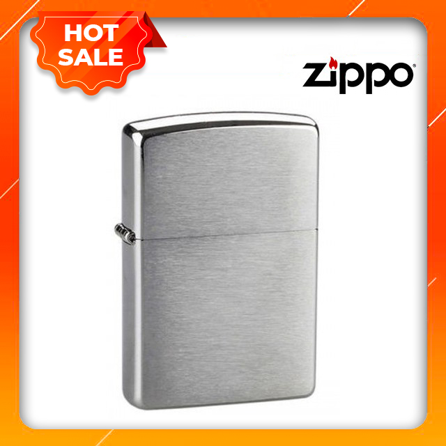 Vỏ hộp quẹt bật lửa zippo mỹ chính hãng reg brush fin chrome - dùng xăng bấc đá cao cấp