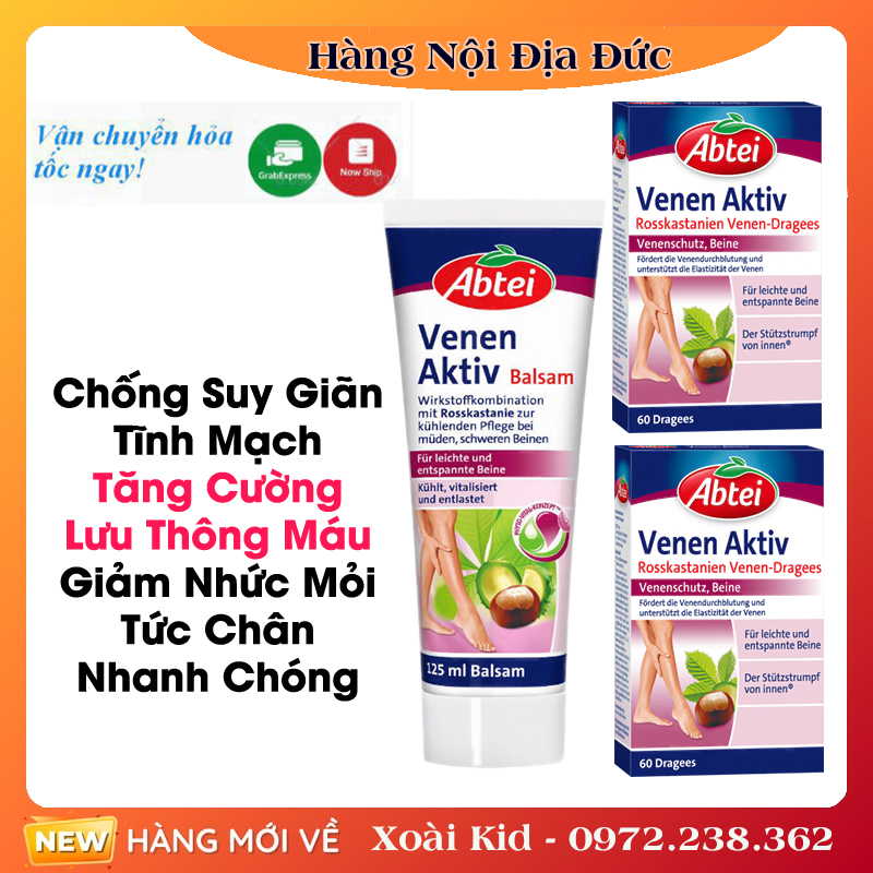 Bộ Kem Bôi và Viên uống giãn tĩnh mạch Abtei Venen Aktiv 125ML của Đức