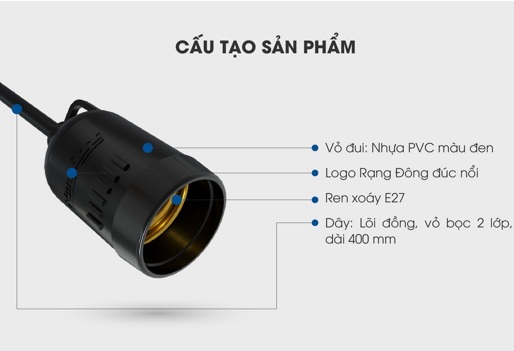 Đui đèn treo chống nước chính hãng rạng đông E27