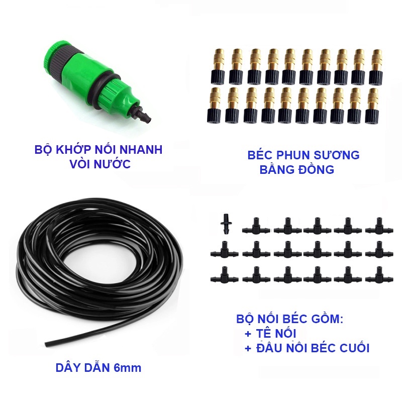 Bộ kit tưới phun sương làm mát, tưới cây bằng đầu béc đồng - tưới cây cảnh, làm mát không khí