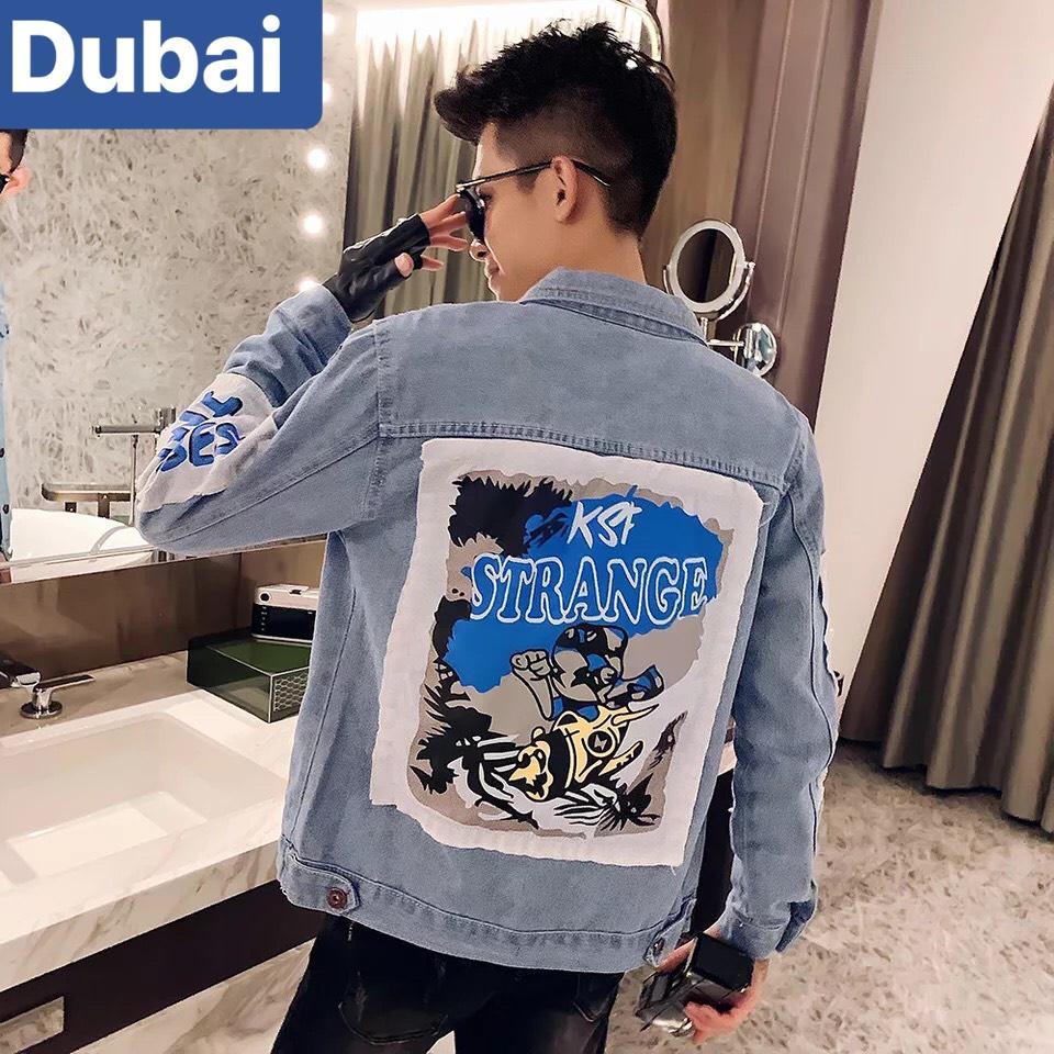 ÁO KHOÁC JEAN NAM CHẤT BÒ CHỮ STRANGE ULZZANG NHẬP THÁI CHẤT SÀNH ĐIỆU MEN NGẦU - DUBAI FASHION