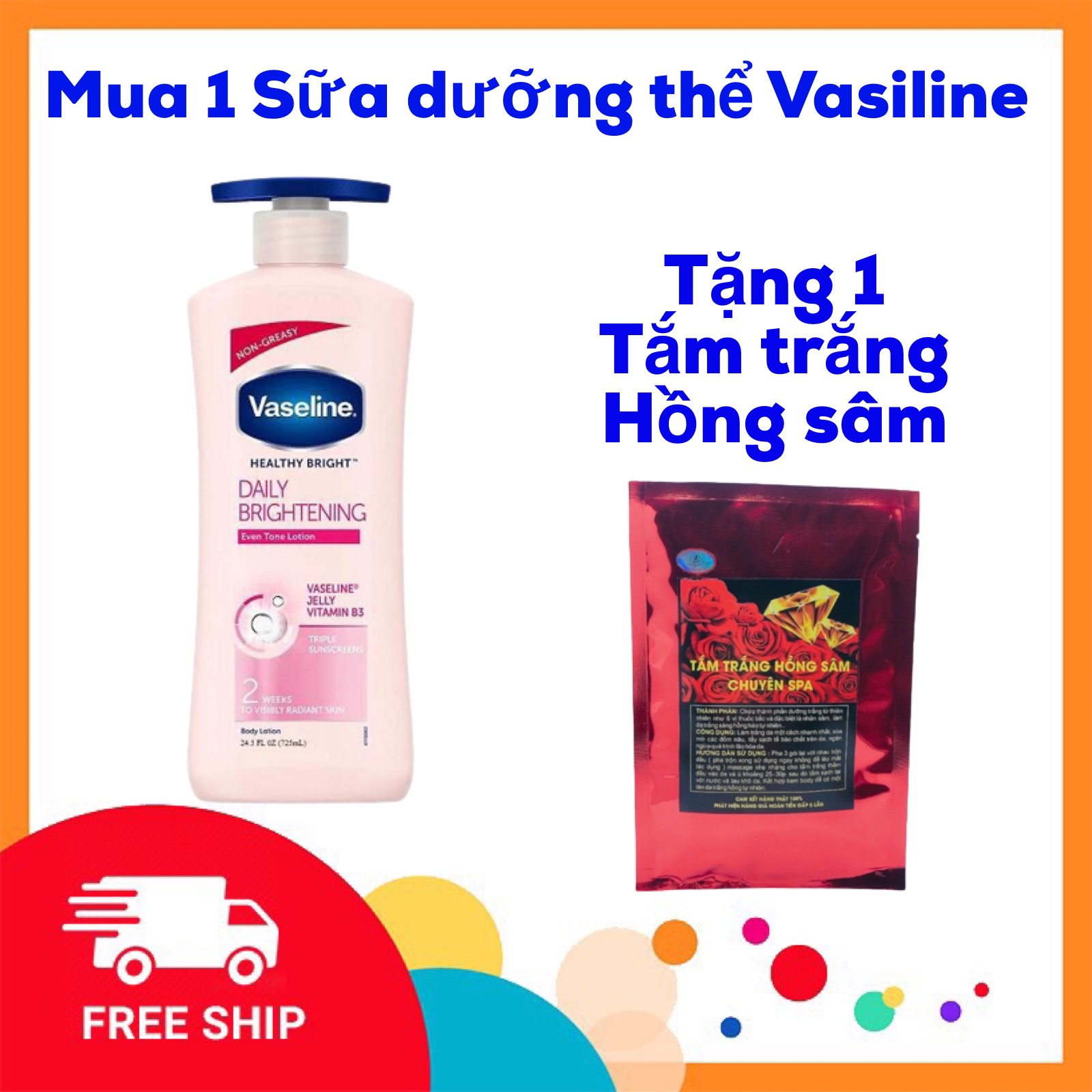 [MUA 1 TẶNG 1] MUA Sữa Dưỡng Thể Vaseline Trắng Da Healthy White Lightening 725ml Mỹ TẶNG 1 Tắm Trắng Hồng Sâm - OANH VŨ