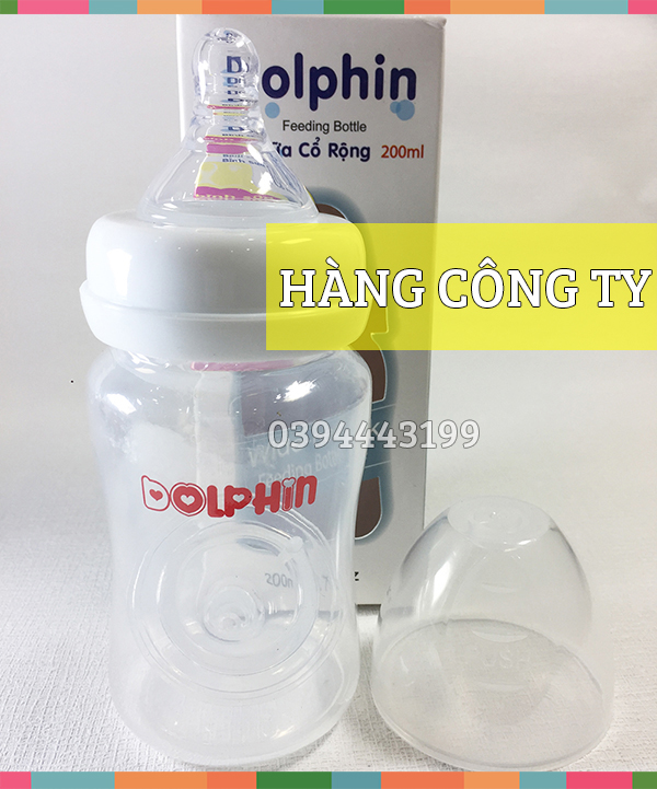 [Tặng 1 Núm Ty] Bình Sữa Cổ Rộng 200ml Dolphin - DP019