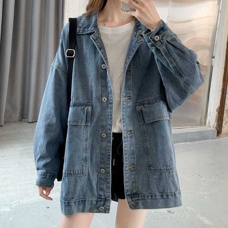Áo khoác bò demin dáng thụng basic