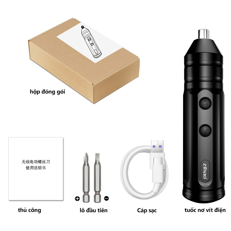 Cod bộ tua vít điện mini 3.7v tua vít điện không dây thông minh tay cầm sạc usb với bộ khoan 2 bit
