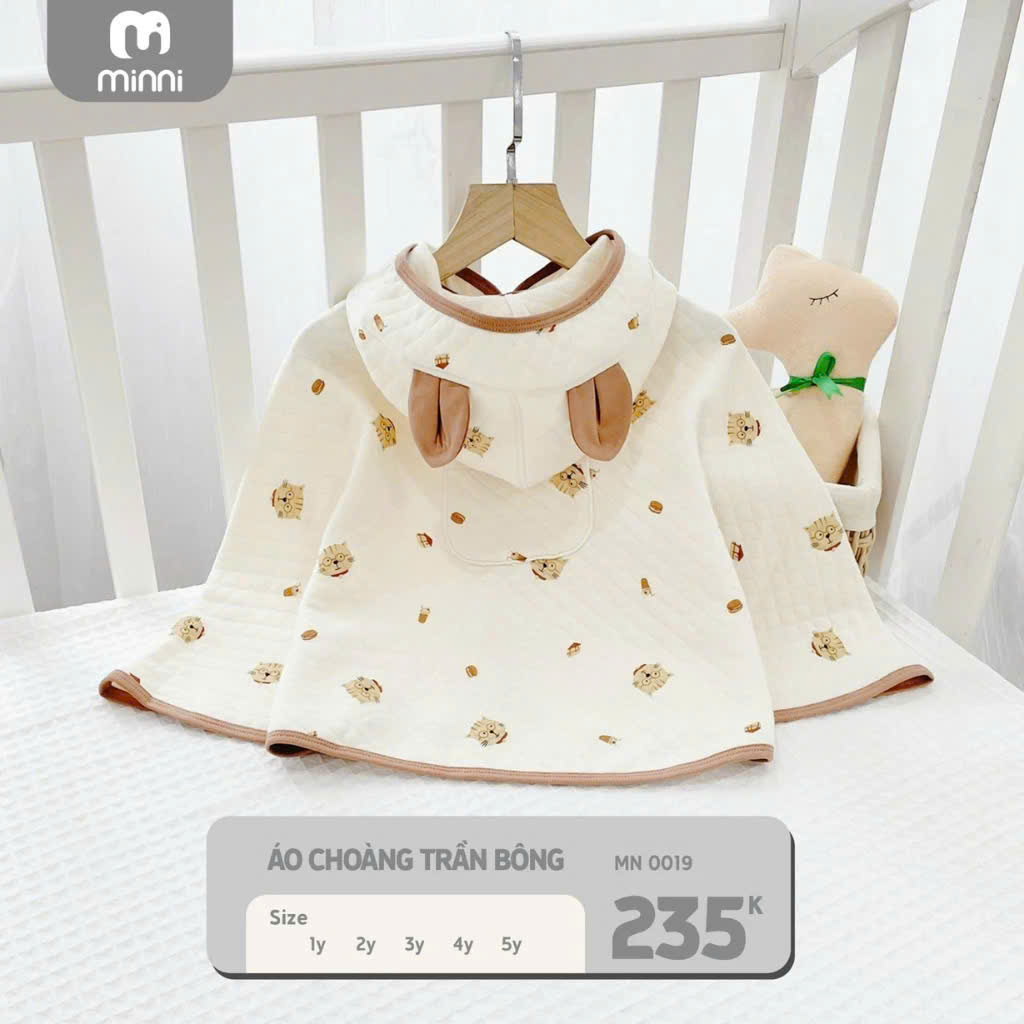 Áo Choàng Trần Bông Minni Có Mũ Đa Năng Cho Bé Size 4-5Y MN0019