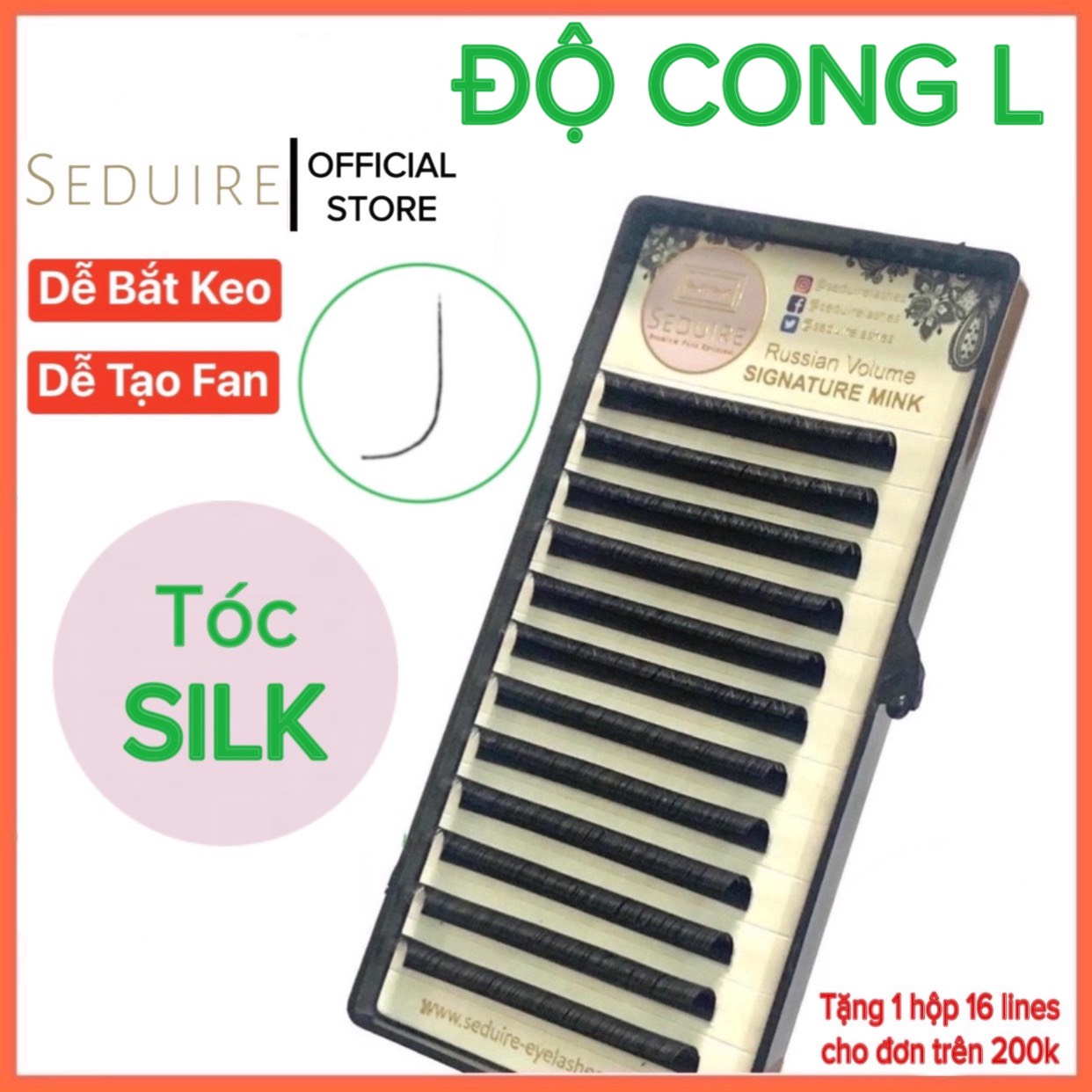 Mi khay SEDUIRE độ cong L (12 hàng), tóc SILK