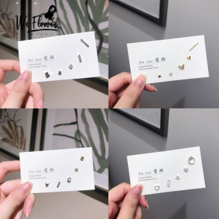 We Flower 5PCs S925 Silver Geometric Heart Butterfly Pearl Crystal Stud Earrings Set for Women Girls thumbnail