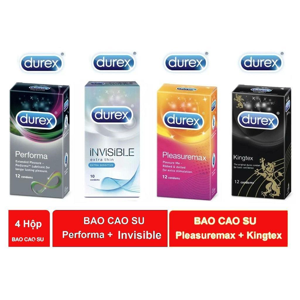 Combo 4 hộp bao cao su Durex PERFORMA+INVISIBLE+PLEASUREMAX+KINGTEX