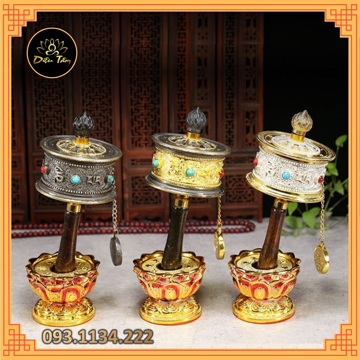 Kinh Luân cầm tay Om Mani Padme Hum - Bánh xe Mani Kinh Luân Tây Tạng cầu bình an, tài lộc