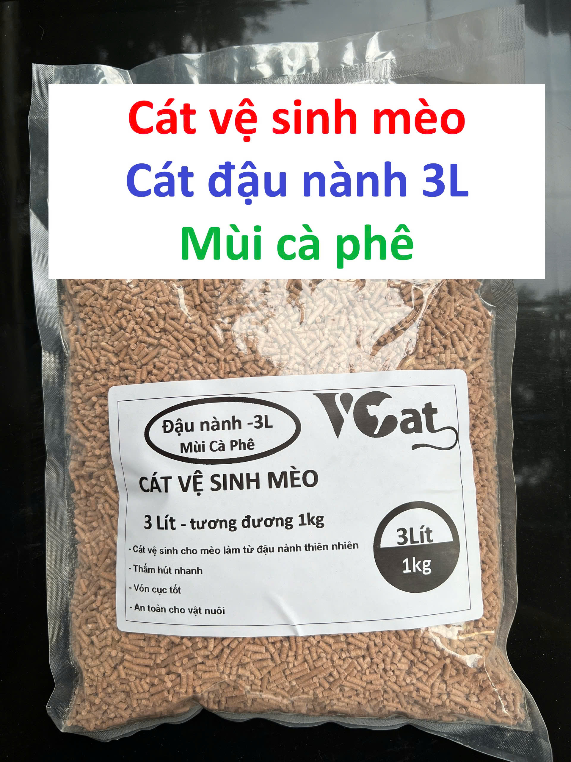 Cát đậu phụ Tofu VCAT 3L Cát vệ sinh cho mèo lót ổ chuột Hamster làm từ bã đậu nành Hữu cơ hòa tan trong bồn cầu