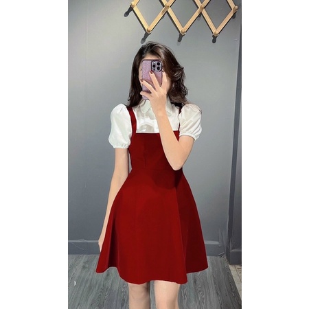 Váy Nhung Phối Cổ Dáng Sơ Mi Có BIGSIZE_Haxuanstore