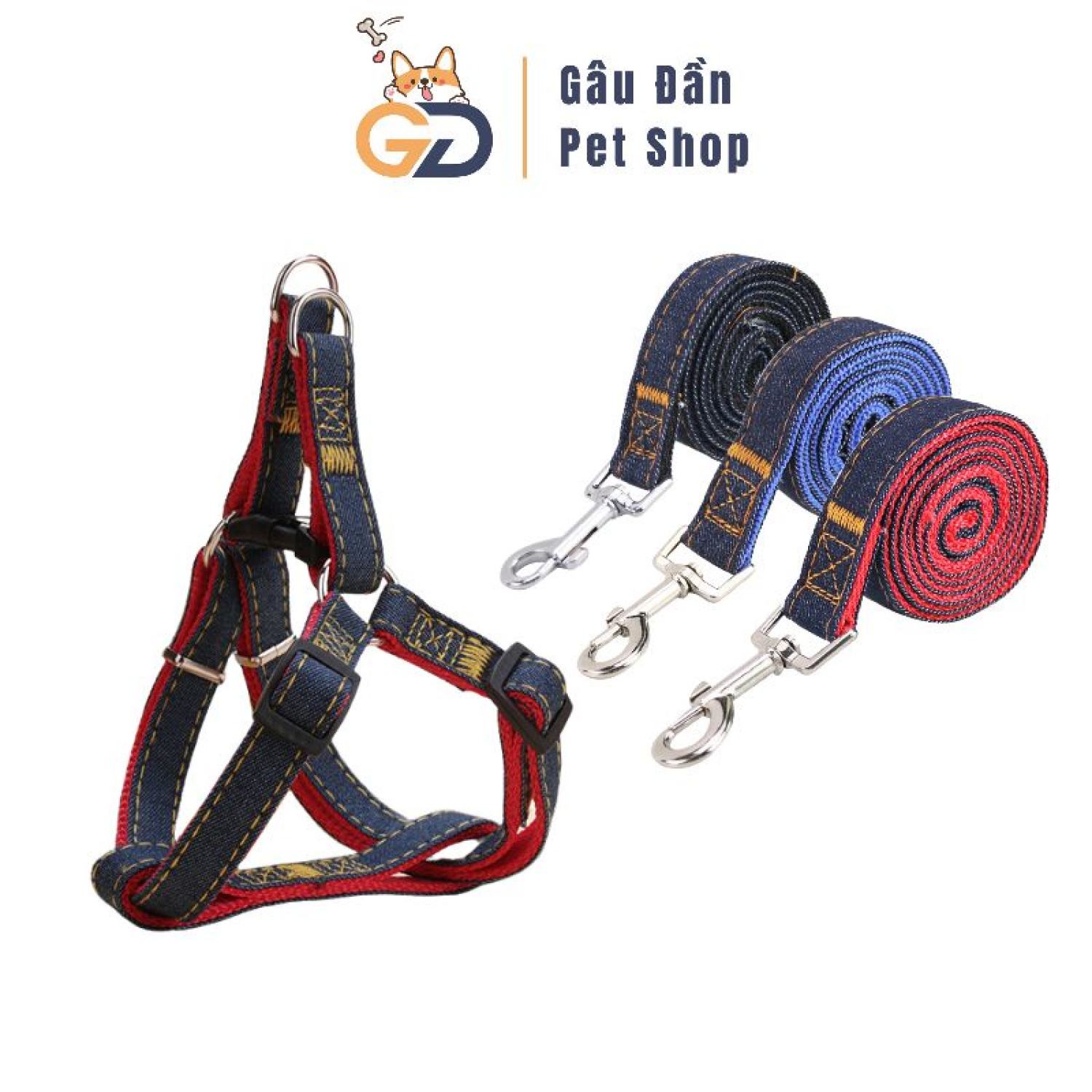 Dây Dắt Kèm Đai Yếm Demin Cho Chó Mèo