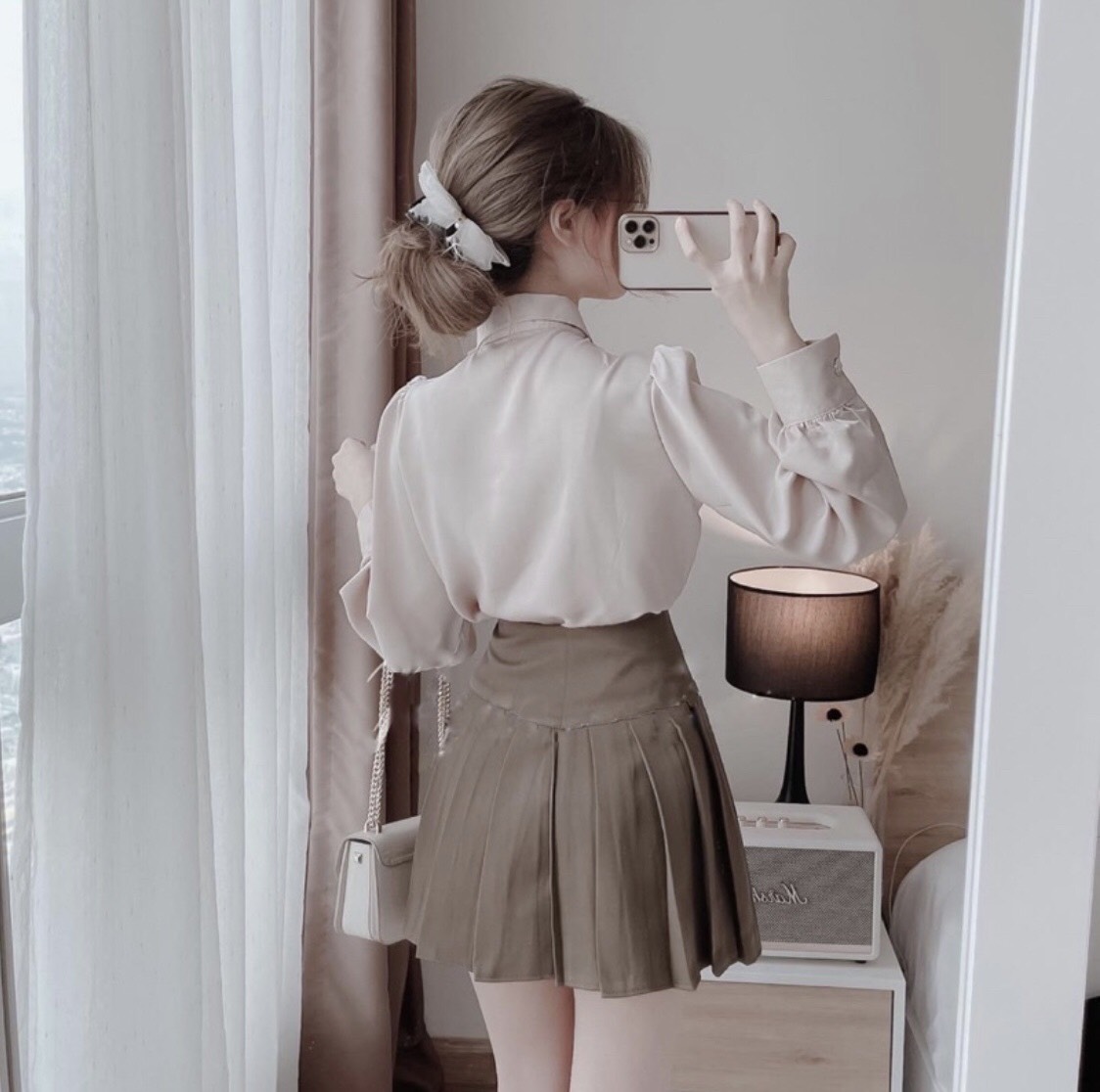 Áo Sơ Mi Cổ Bèo Thắt Nơ HT033