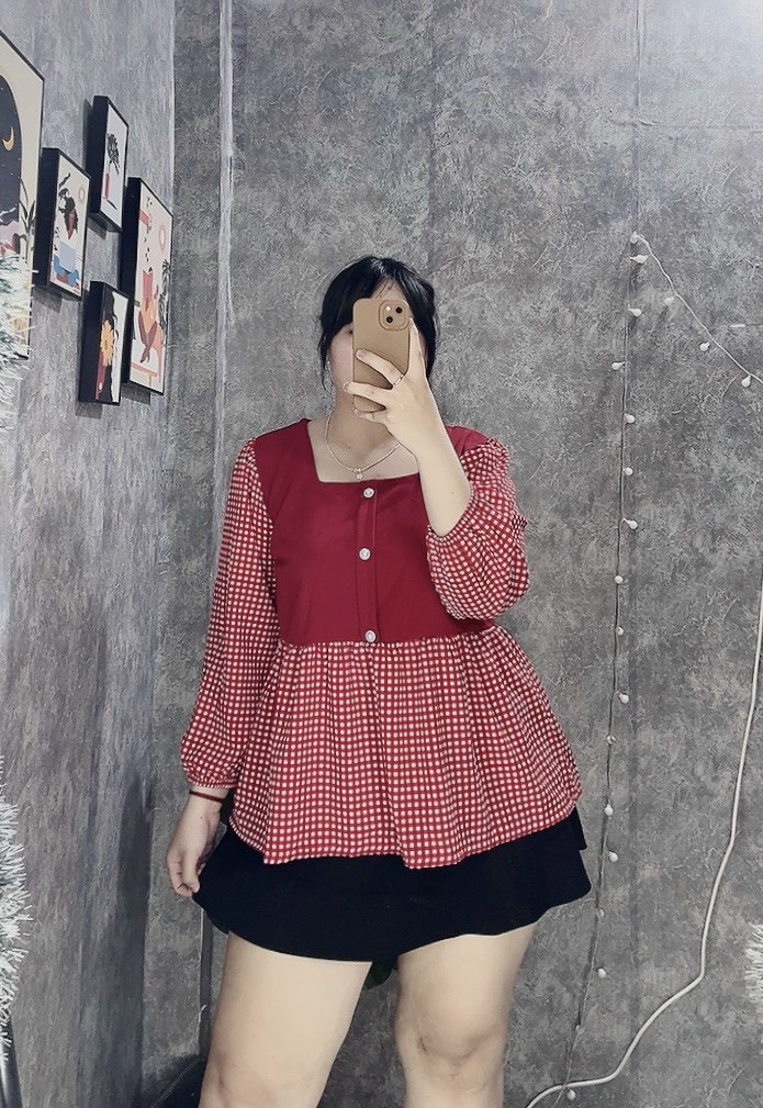 Áo babydoll phối caro, trơn bigsize ( ảnh chụp tại shop ).
