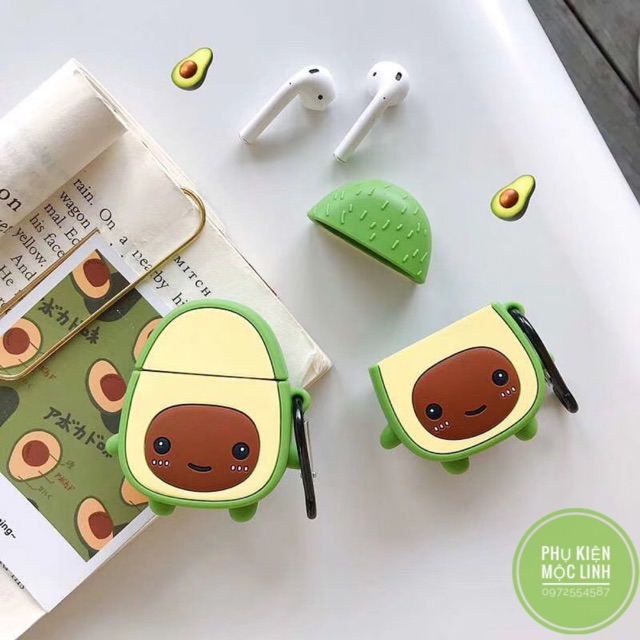 ? Case Quả bơ avocado ? Vỏ bao Airpods 2 AirPod đựng tai nghe không dây i11 i12 i18 ... tặng kèm móc đeo