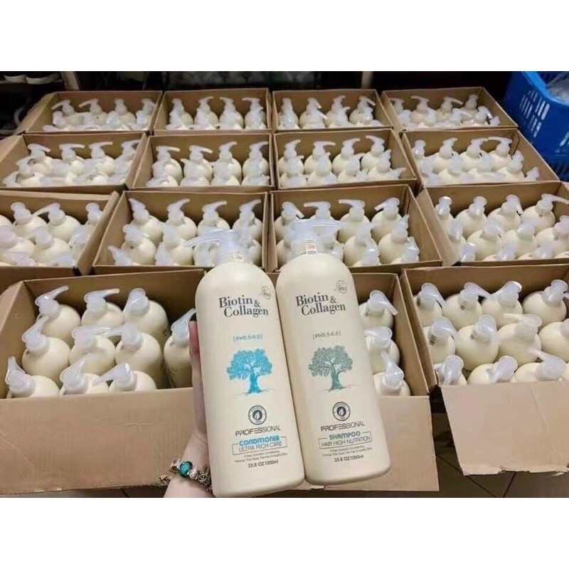 Cặp dầu gội xả Biotin collagen trắng (Dung tích mỗi chai 1000 ml)