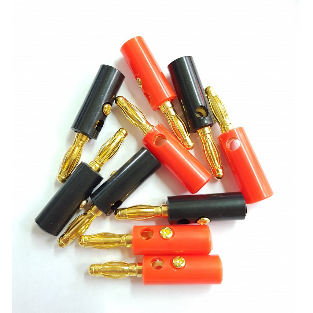 Jack chuối mạ vàng, cắm bắp chuối 4mm Màu Đỏ Đen (đực - cái)