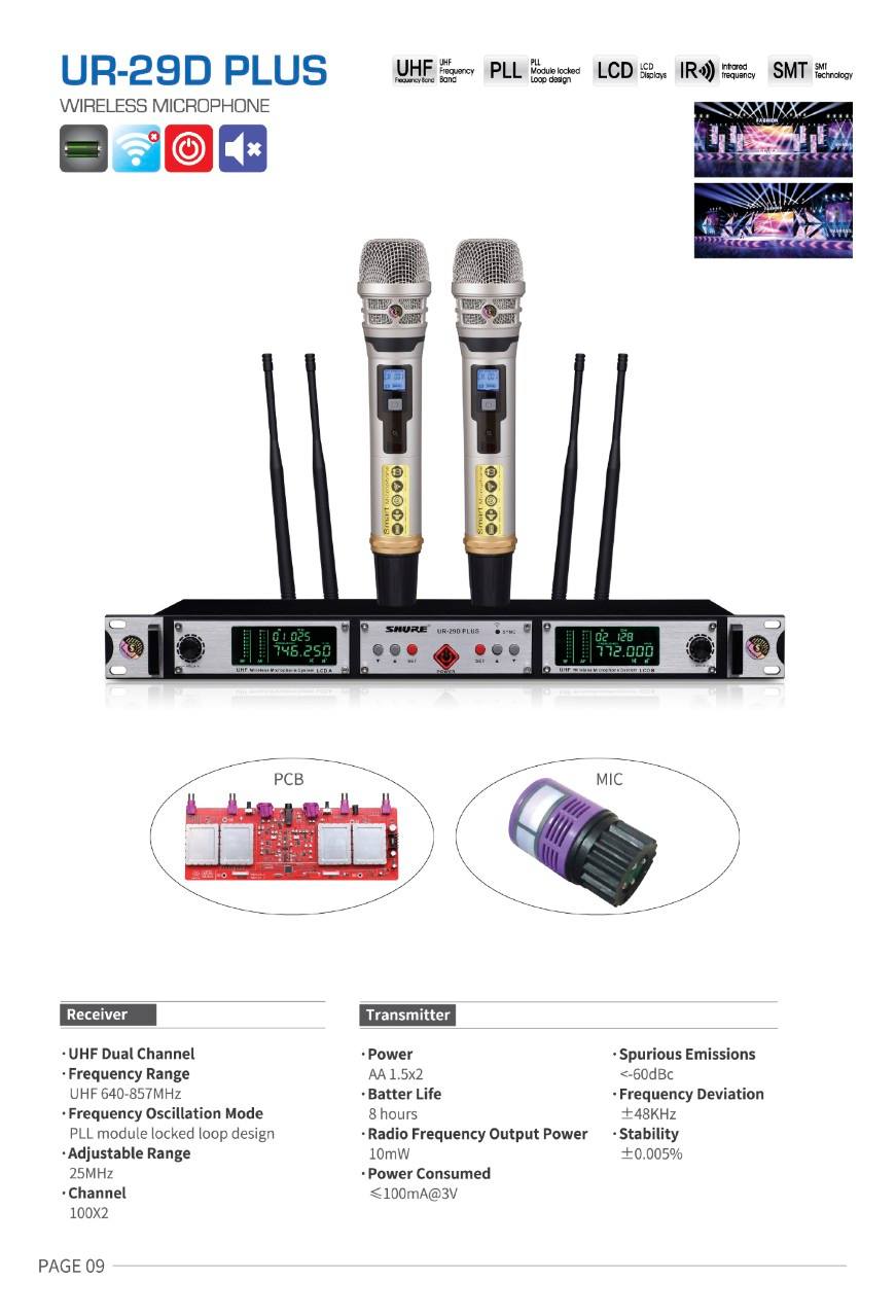 Micro Shure UR29D Plus - Micro Không Dây 4 Râu Chấ t Lượng Loại 1
