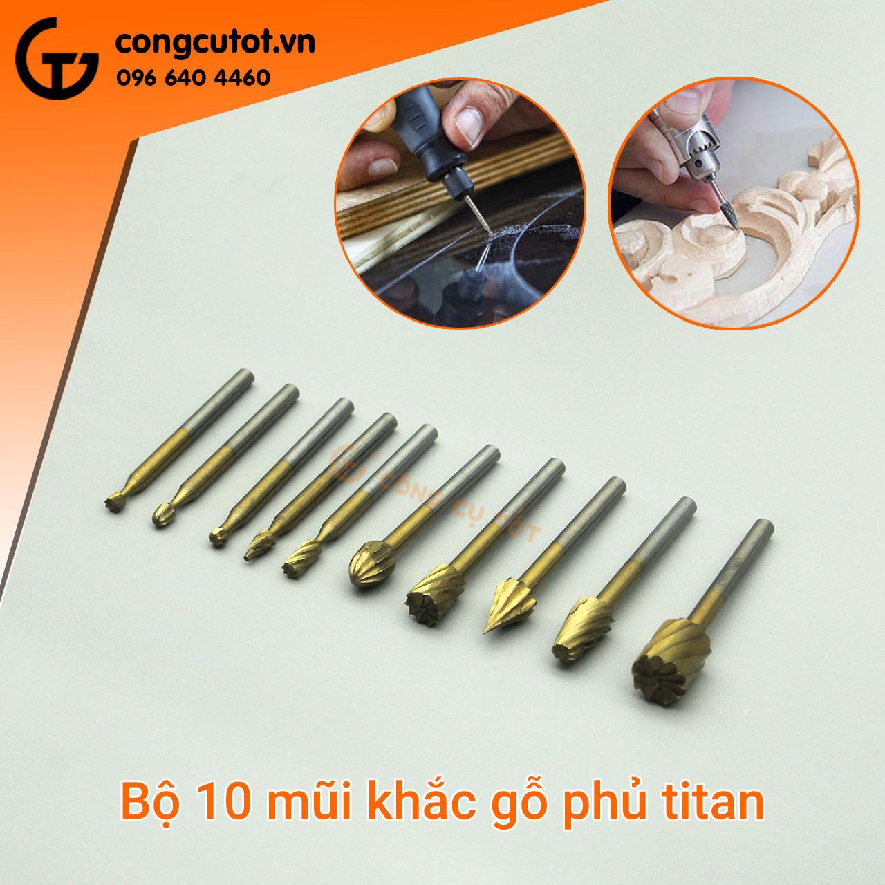 Bộ 10 mũi mài khắc gỗ phủ titan