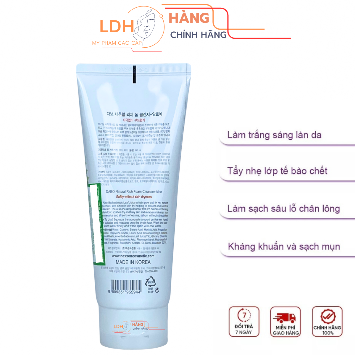 Sữa rửa mặt Hàn Quốc Dabo Trà Xanh 3 in 1 (180ml)