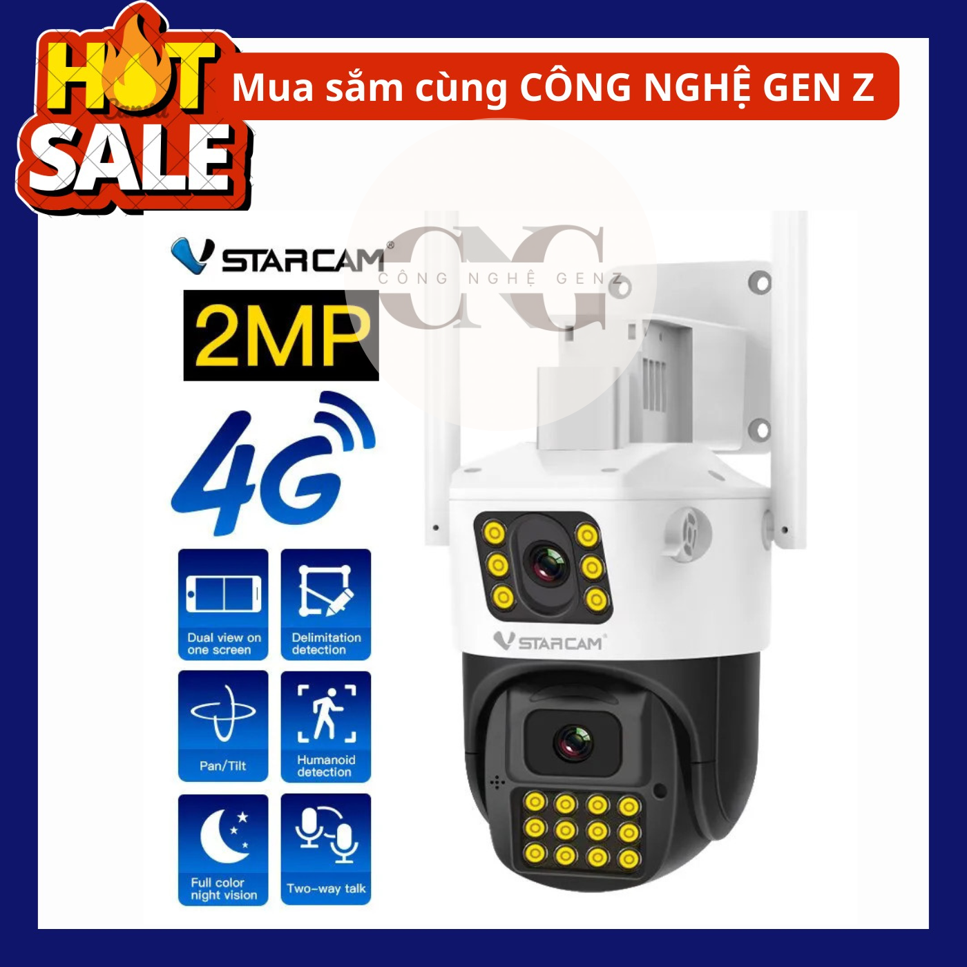 Camera IP Wifi Ngoài Trời Vstarcam Dùng Sim 4G Thông Minh - Camera Ống Kính Kép Độ Phân Giải Cao Siêu Nét - Chống Nước IP66 Phát Hiện Chuyển Động Đàm Thoại 2 Chiều - Camera Quay Ban Đêm Có Màu Đến 30M - Lưu Trữ Thẻ Nhớ - BH 12 Tháng