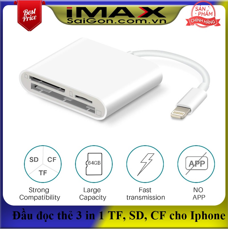 Đầu đọc thẻ 3 in 1 tf sd cf cho cổng lightning