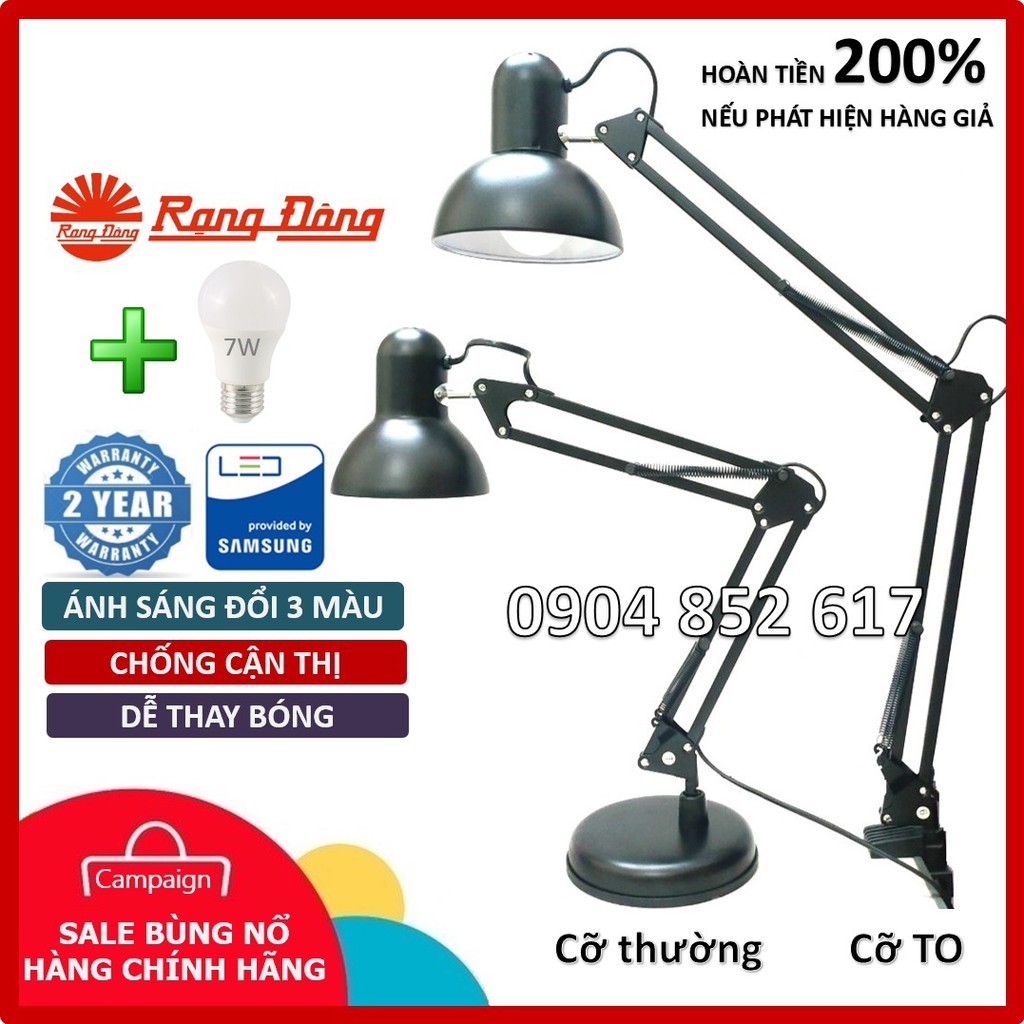 Đèn Học Kẹp Bàn Pixar, Bóng Led Đổi 3 Màu 7W Rạng Đông, Samsung Chipled, 2 Cỡ Kích Thước