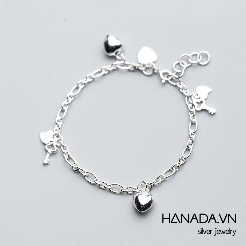[HCM]Lắc Tay Bạc 925 Hanada  Basic Charm Khóa Và Trái Tim 0251