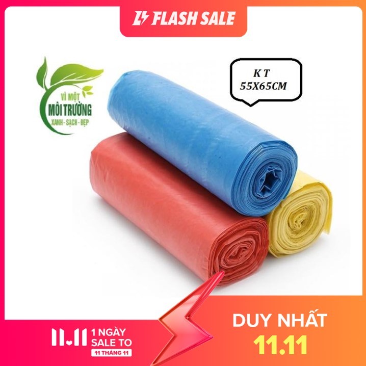 [HCM GIAO HÀNG HOẢ TỐC ](1KG) Combo 3 cuộn túi đựng rác tự phân hủy sinh học SZIE TRUNG 55x65cm NHIỀU MÀU