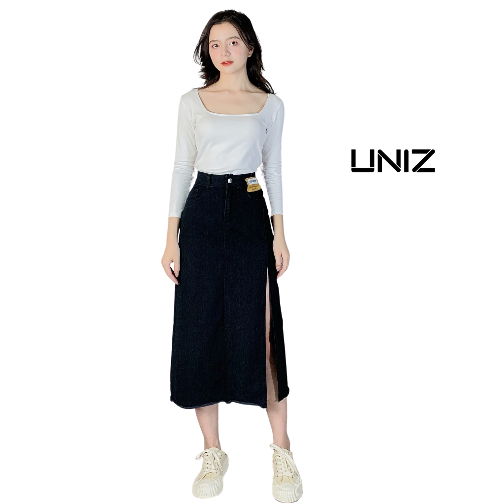 chân váy jean xẻ UNIZ