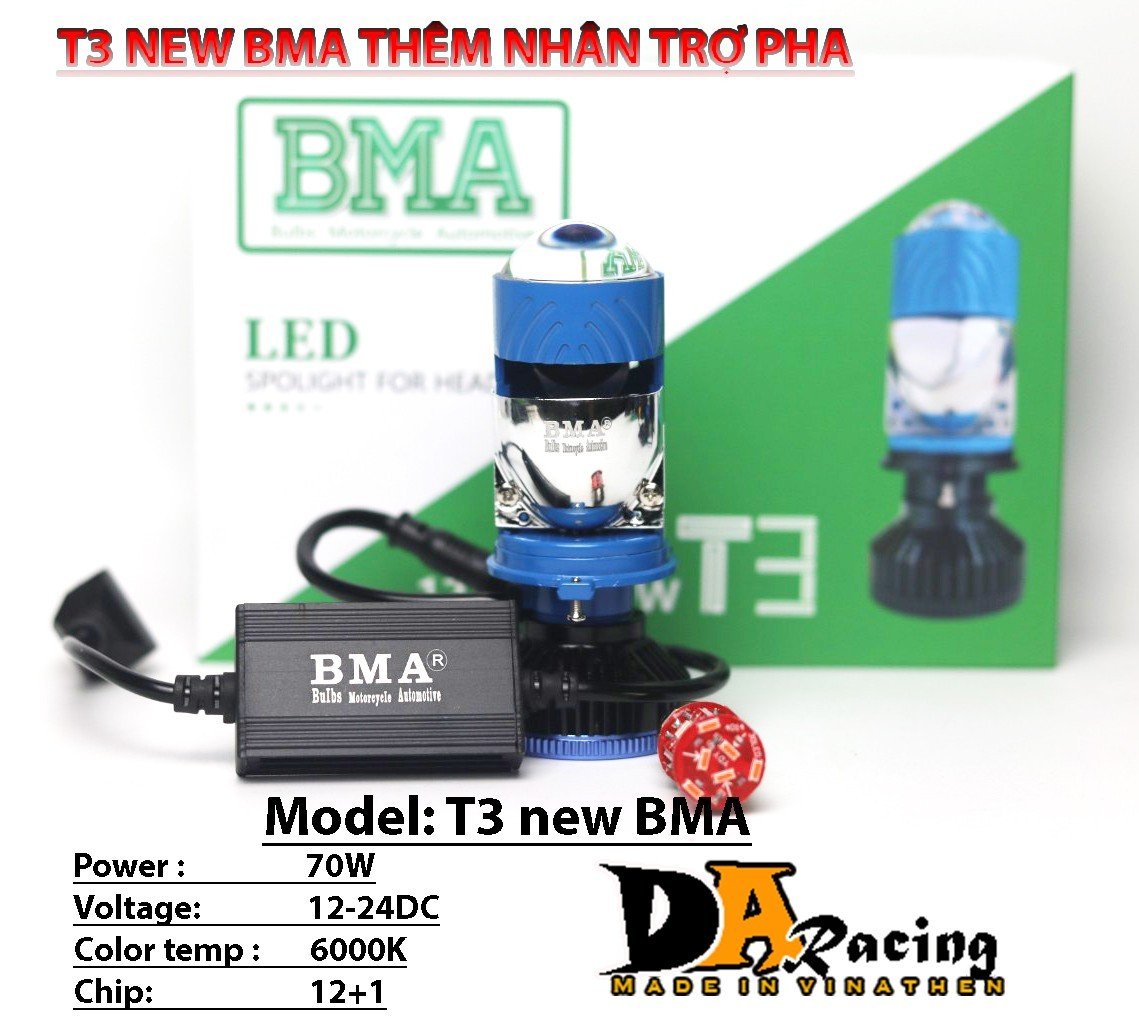 [Tặng hậu audi] Bi led pha mini T3 mới BMA 70W chân H4, bản nâng cấp với nhân trợ pha siêu sáng