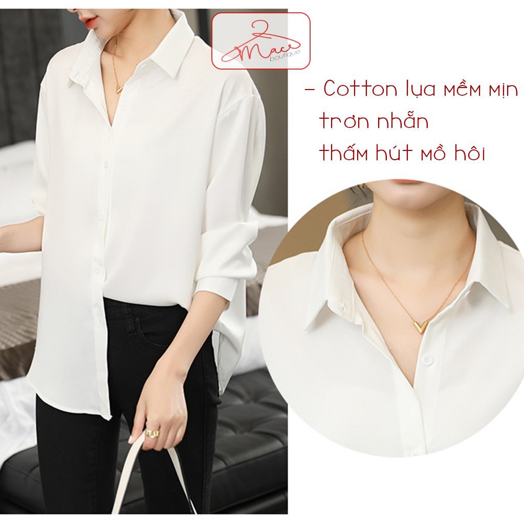 Áo sơ mi dáng rộng nữ nam trơn Basic Unisex Dài Tay trắng đen chất cotton lụa