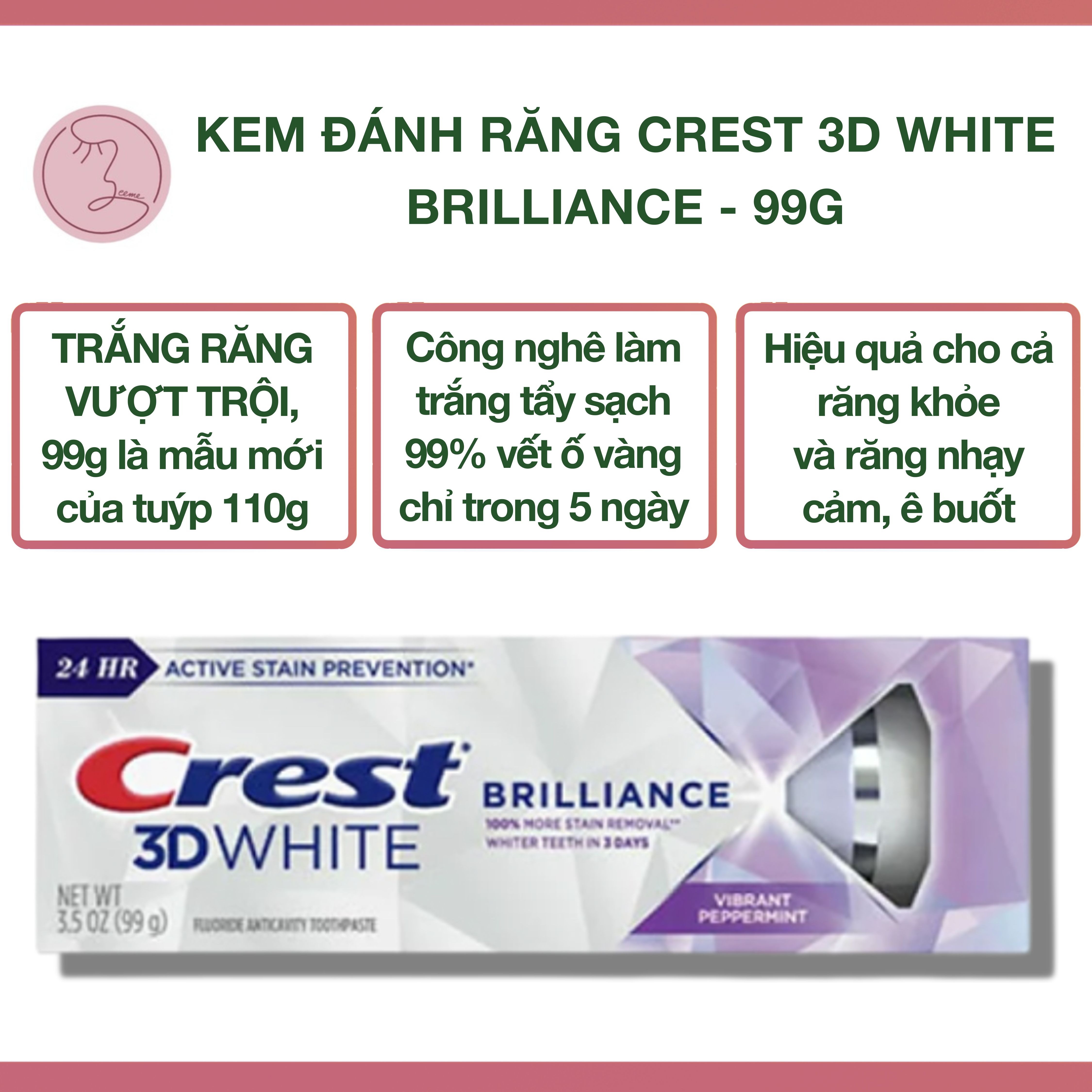 Kem Đánh Răng Crest Trắng Răng Crest Scope Complete Whitening Outlast Ultra - Active Foam SeeMe Beauty BF-011
