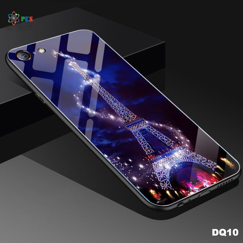 Ốp lưng Iphone X in 3D hình tháp eiffel dạ quang mặt kính sáng bóng