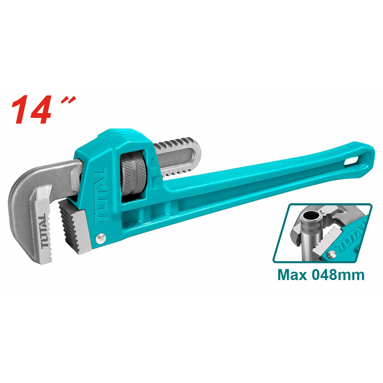 Mỏ lết răng Total, kích thước 8 - 24 inch, mỏ lết cầm tay dùng chất liệu thép carbon, đầu kềm rèn thả - Thinksafe